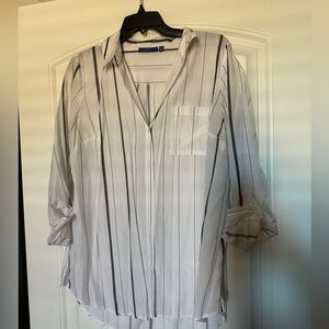 Button down white with grey stripe blouse